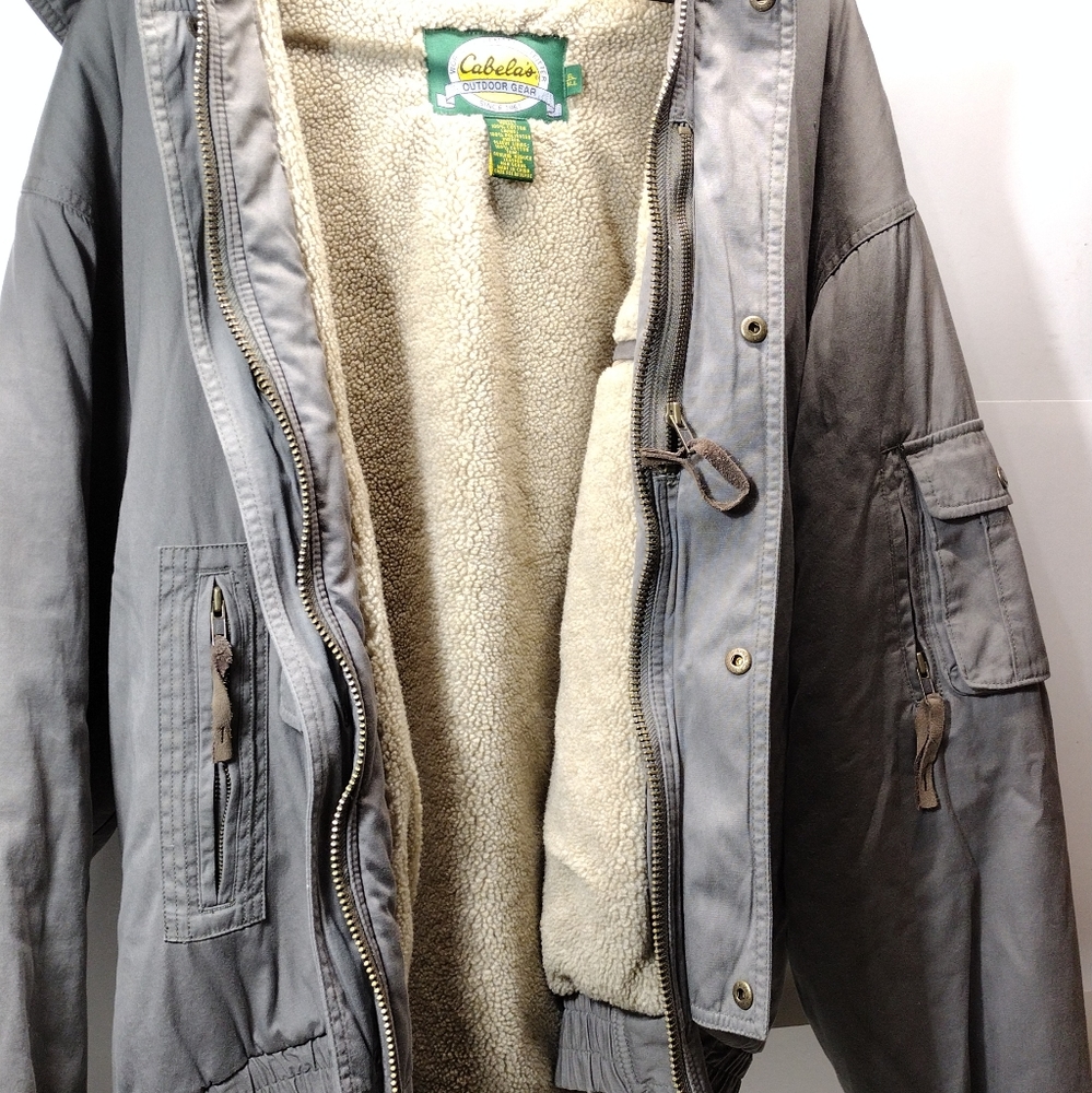 Cabela's Grey Thinsulate Winter Coat l Xl Tall l Sherpa 100% Cotton l Zipup Hood - Picture 13 of 13